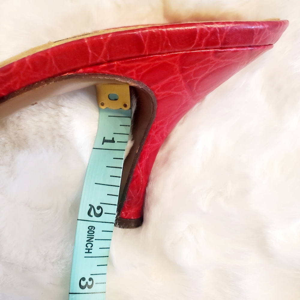 Louis Vuitton Monogram Denim Slide Sandals Red Leather Y2K LV Mule Luxury Size 9 - Picture 14 of 16